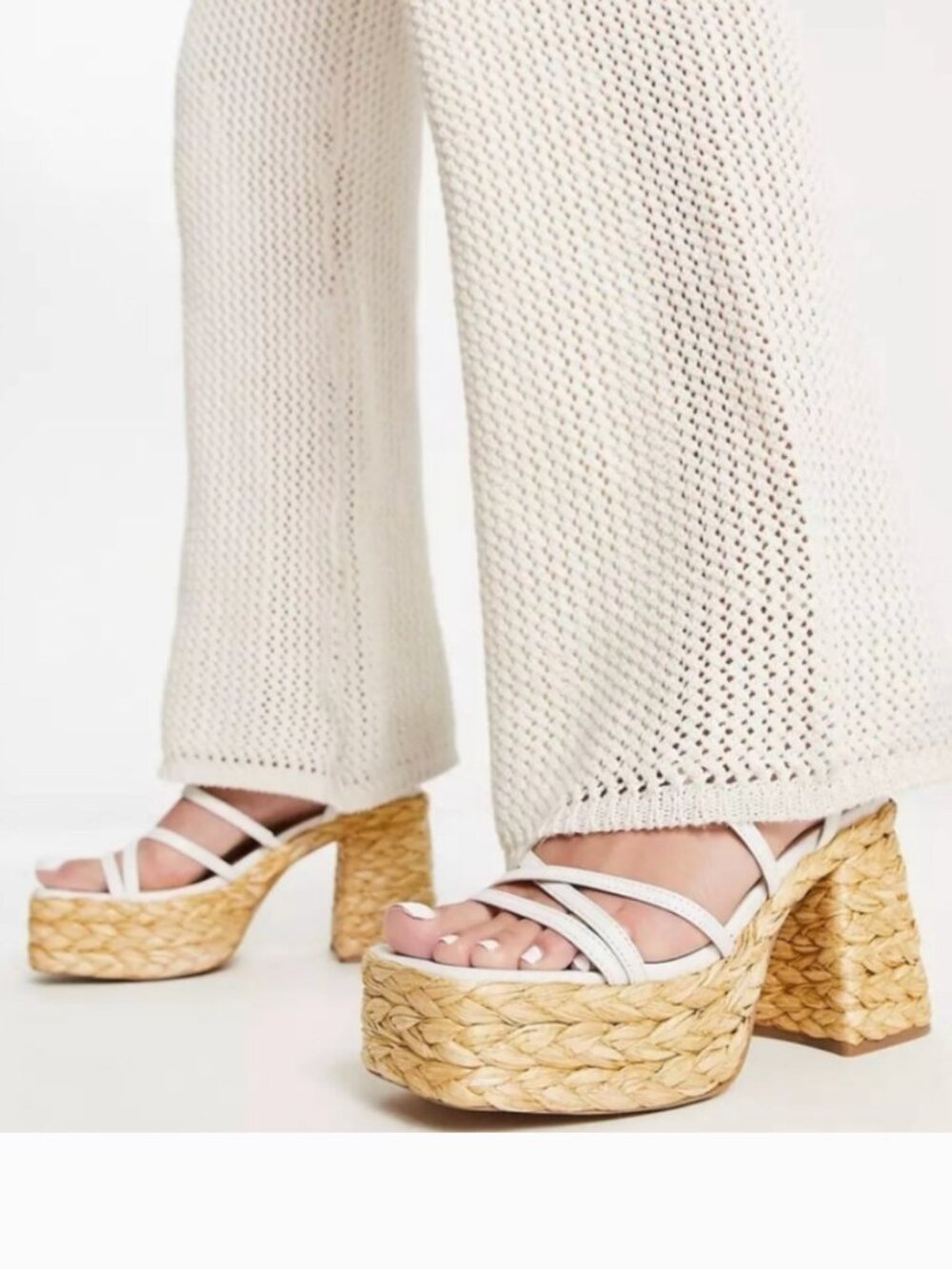 Steve Madden Belise Leather Upper Strappy Ankle Strap Chunky Woven Heels